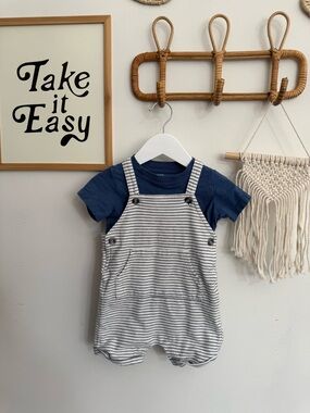 Carters - 18m knit striped shortalls